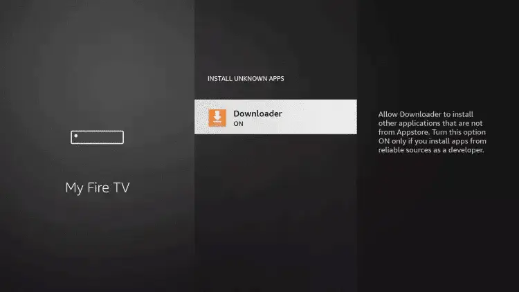 Downloader sources inconnues activé Firestick