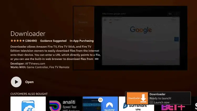 Downloader installé Firestick ouvrir